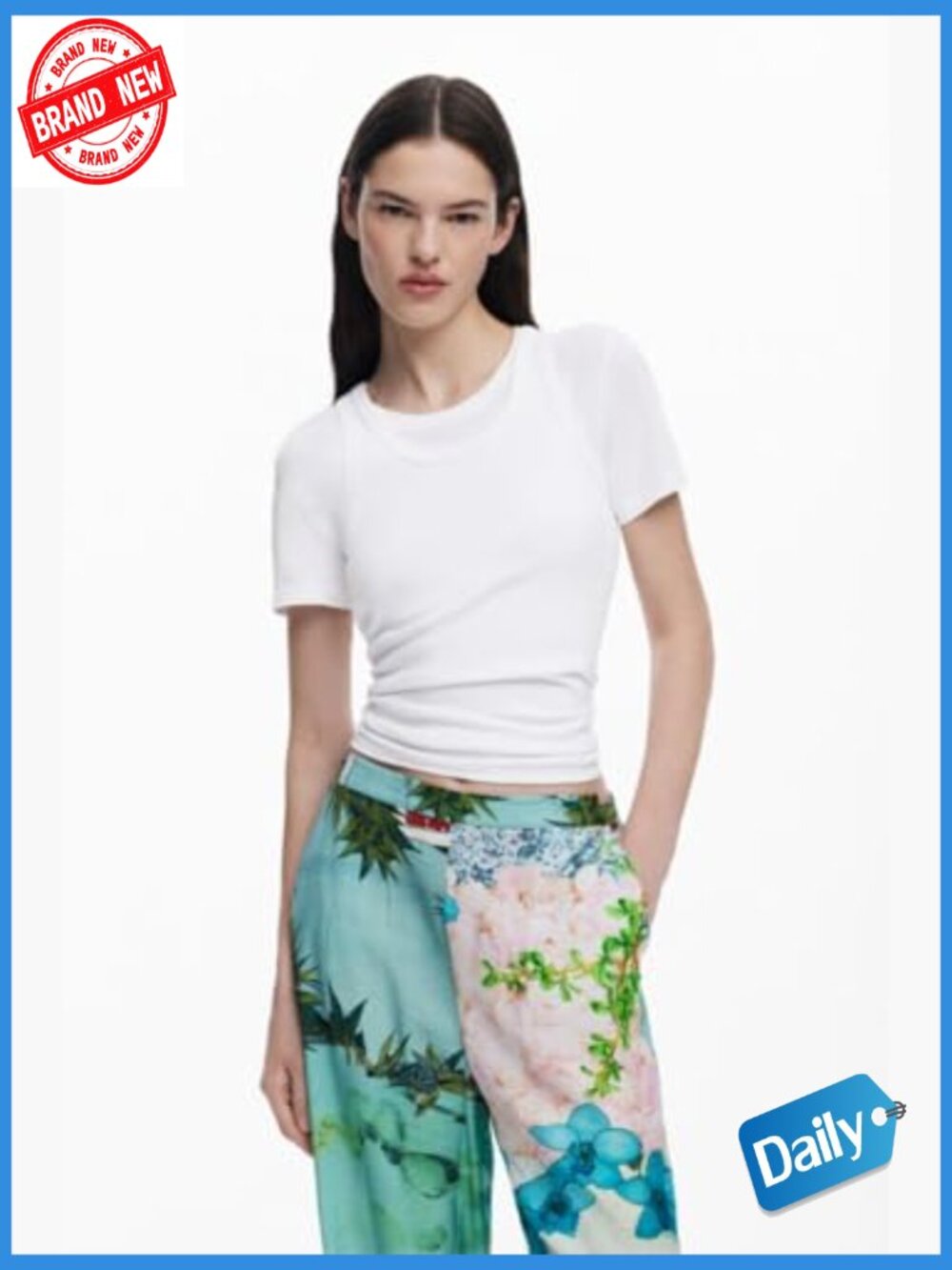 Floral Mid Rise Straight Leg Jeans with Zipper Closure - Picture 5 of 7